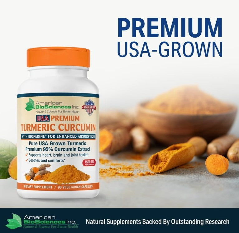 USA Premium Turmeric Curcumin, 1500 mg 90 Vegetarian Capsules, by American Biosciences