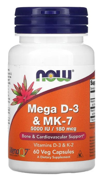 Mega D-3 & MK-7, 180 mcg (5,000 IU), 60 Veg Capsules, by NOW