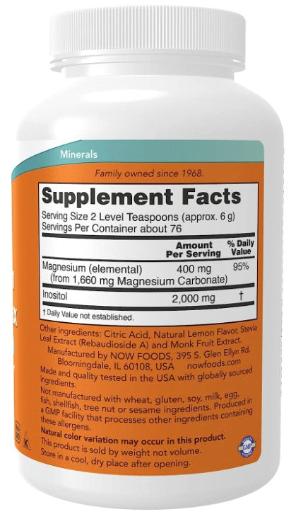 Magnesium Inositol Relax Powder, Lemonade - 16 oz. (454 g), by Now