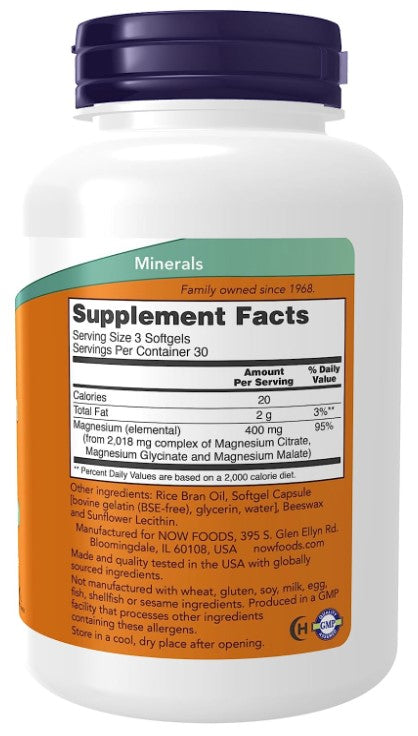 Magnesium Citrate 400 mg 90 Softgels, by NOW