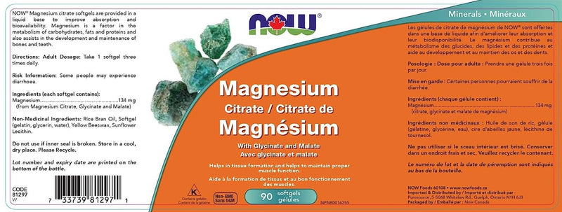 Magnesium Citrate 400 mg 90 Softgels, by NOW