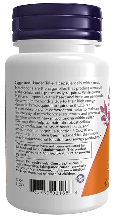 PQQ Energy 30 Veg Capsules, by NOW