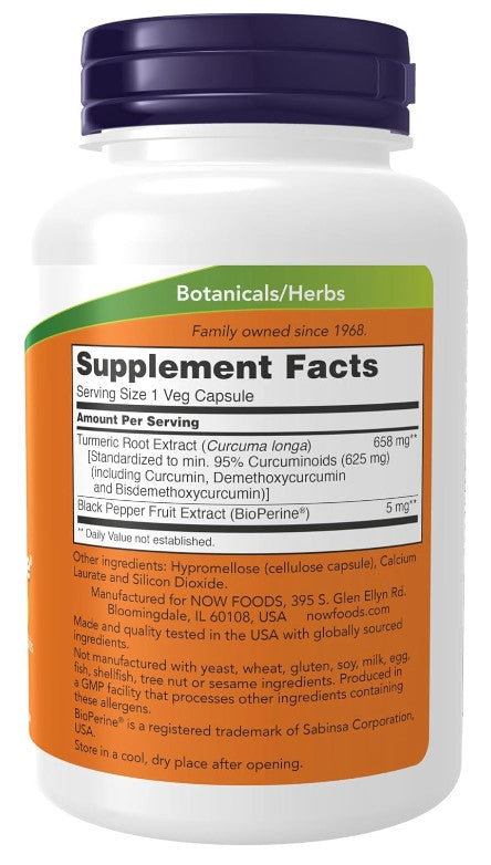 Turmeric Curcumin with BioPerine® - 90 Veg Capsules, by NOW