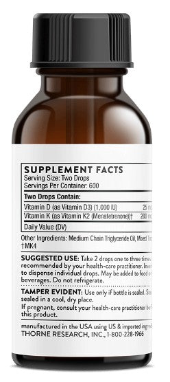 Vitamin D + K2 Liquid, 1 fl oz (30 ml), by Thorne