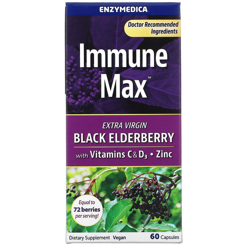 Immune Max, Black Elderberry with Vitamins C & D3, Zinc, 60 Capsules