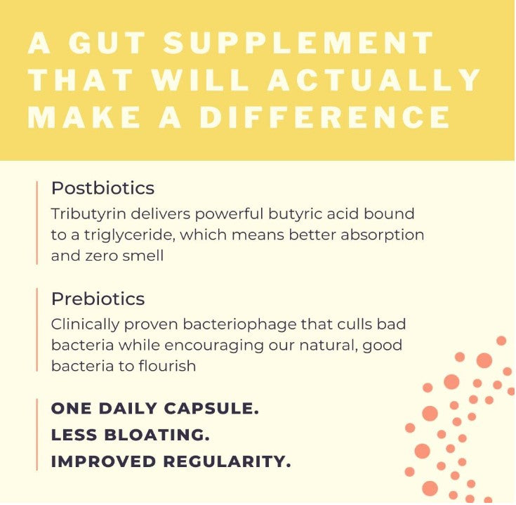 Gut+ Prebiotic + Postbiotic Supplement 500 mg 30 Capsules, by BodyBio