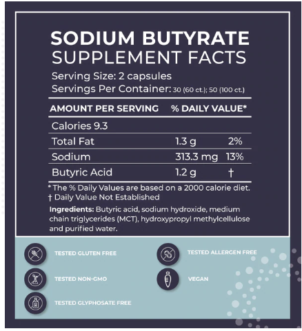 BodyBio Sodium Butyrate, 60 Non-GMO Capsules