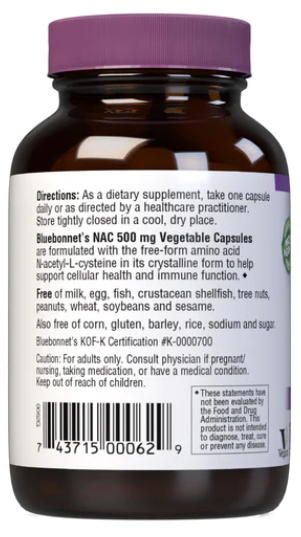 NAC 500mg, 30 Vegetable Capsules, by Bluebonnet