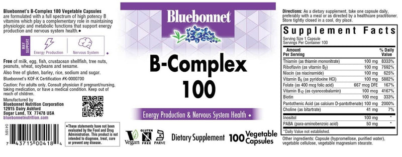 B-Complex 100, 100 Vegetable Capsules, by Bluebonnet