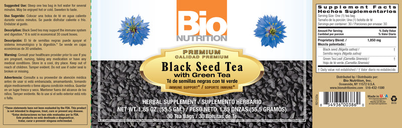 Premium Black Seed Tea with Green Tea 30 Bags by Bio Nutrition best price