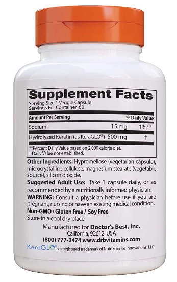 Hydrolyzed Keratin, 500 mg 60 Veggie Caps, by Doctor&