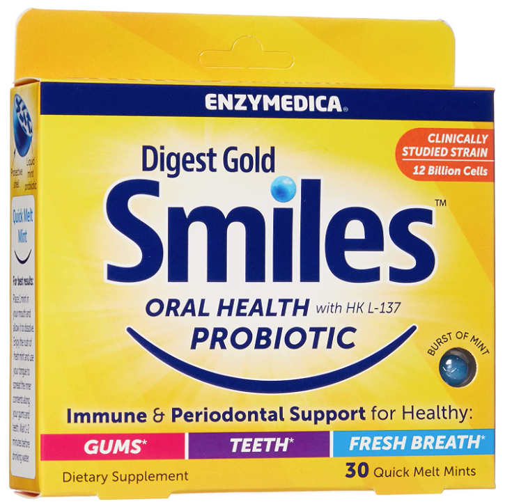 Digest Gold Smiles Oral Health with HK L-137 Probiotic, 30 Quick Melt Mints, by Enzymedica