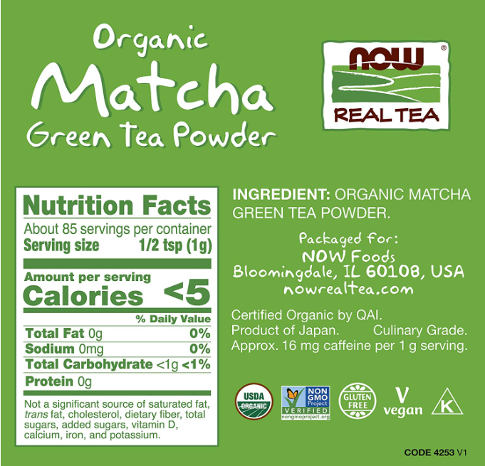 Japanese Organic Matcha Green Tea Powder, 3 oz (85 g), by NOW