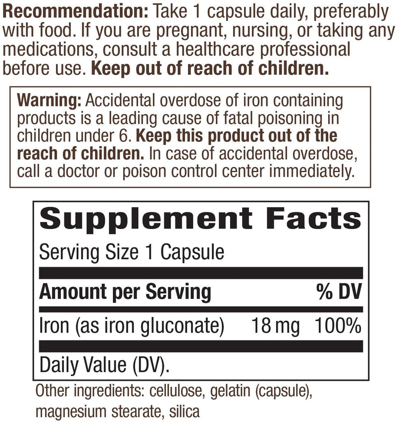 Iron 18 mg 100 Capsules by Nature&