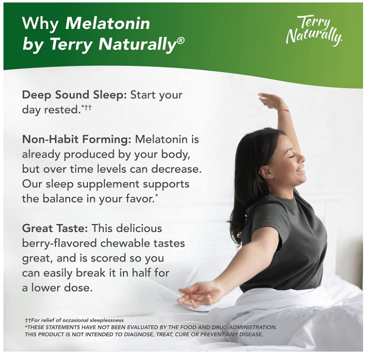 Melatonin 5 mg, 50 Berry Flavored Chewable Tablets by Terry Naturally