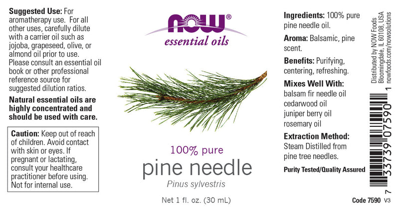 NOW Essential Oils, Pine Needle Oil, Purifying Aromatherapy Scent, Steam Distilled, 100% Pure, Vegan, Child Resistant Cap, 1-Ounce