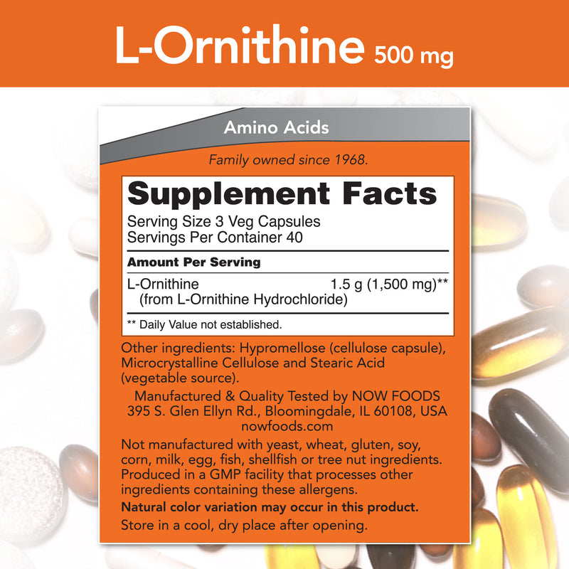 L-Ornithine 500 mg 120 Veg Capsules | By Now Foods - Best Price