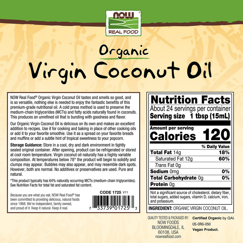 Organic Virgin Coconut Oil 12 fl oz (355 ml) | By Now Foods - Best Price