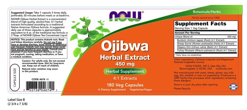 Ojibwa Herbal Extract 450 mg 180 Veg Capsules