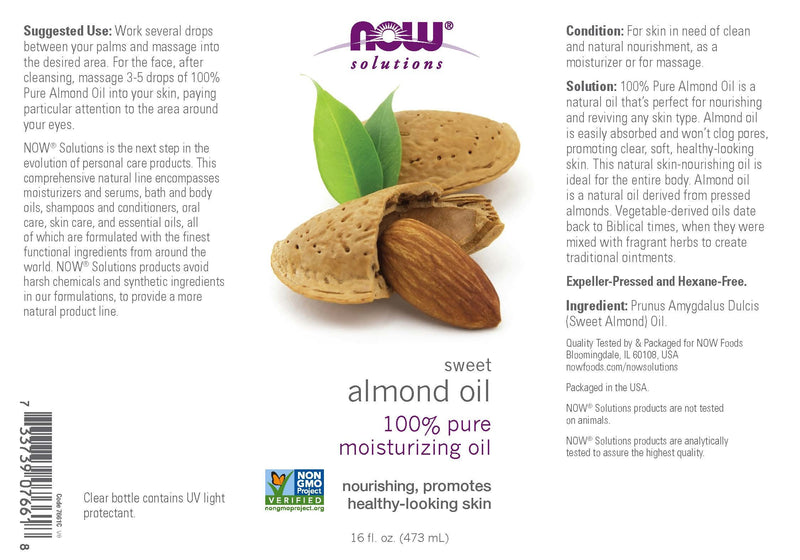 Now Solutions - Sweet Almond Oil 16 fl oz (473 ml)