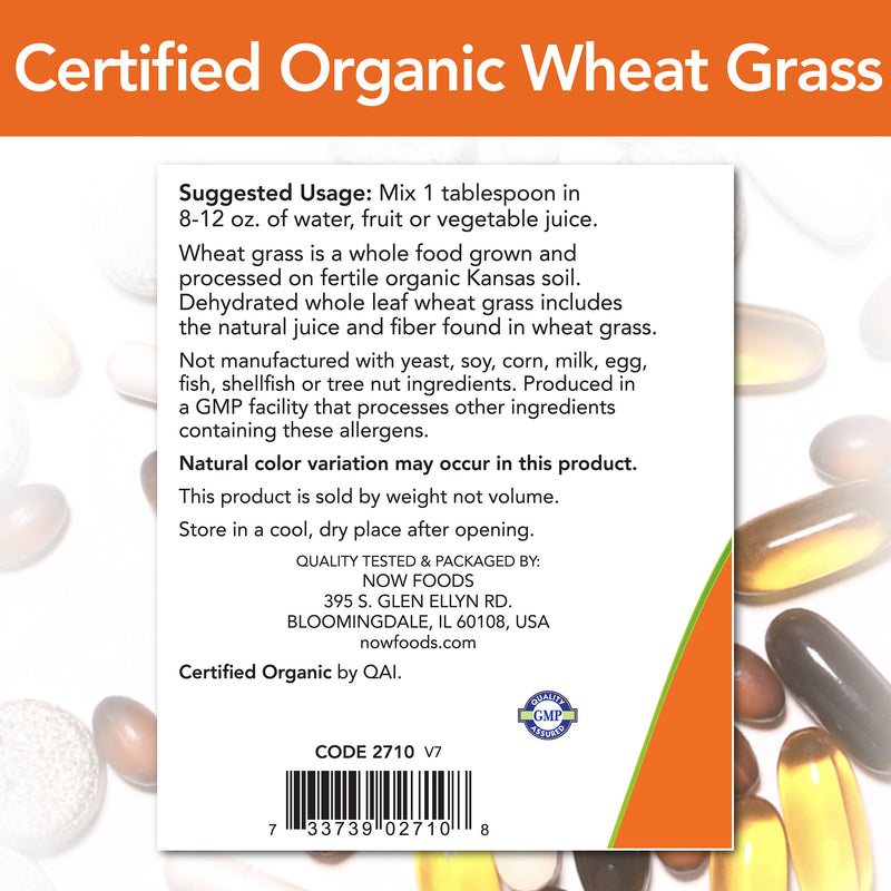 Wheat Grass Certified Organic 9 oz (255 g) | By Now Foods - Best Price