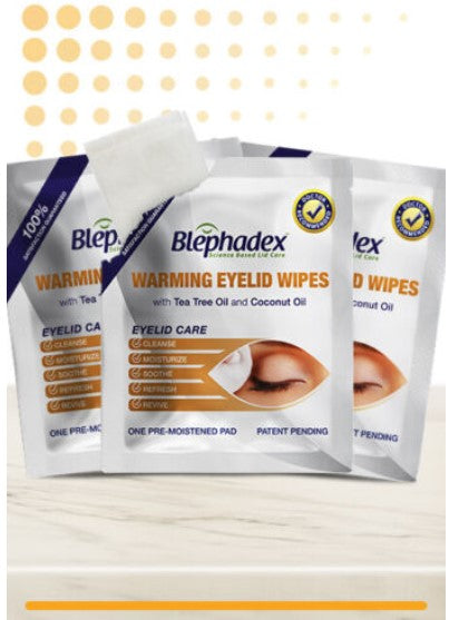 Blephadex Warming Eyelid Wipes - 30 Cleansing Wipes with Tea Tree & Coconut Oil, by Lunovus